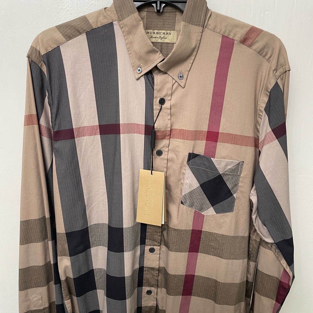 Burberry London Mens Med long sleeve stretch button down thornaby shirt new $295